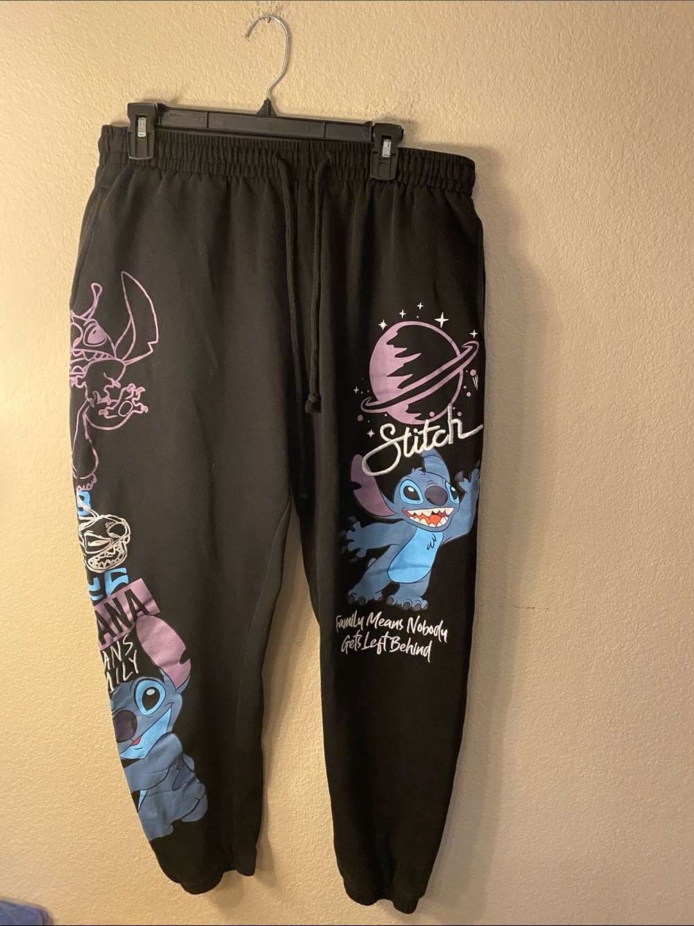 Disney Black Stitch Graphic Joggers with Blue & Purple Accents